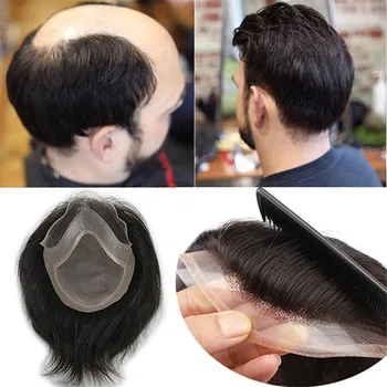 

Men's Toupee Natural Color 8x10 FEEL ME Remy Human Hair Toupee for Men Straight Mono Net Swiss Lace Front Toupee Skin Pu Around