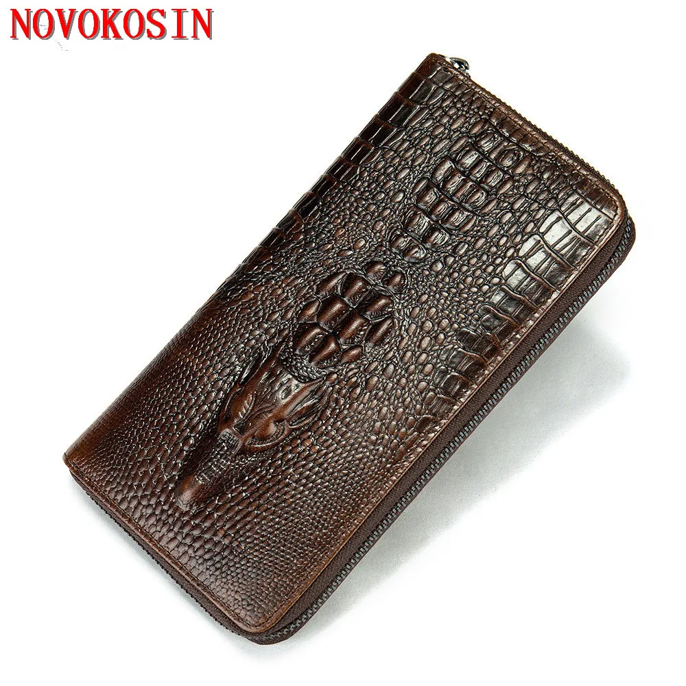 

M2 2020 New Fashion Men Business Wallet Hasp Coin Purses Genuine Leather 3D Crocodile Embossed Cowhide Long Clutch Wallet