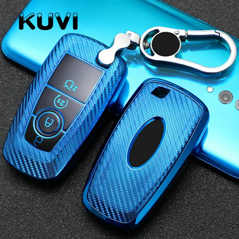2020 Anti-fall Carbon fiber Car Key Cover Case For Ford Fusion Mondeo Mustang Edge Expedition EXplorer 2018 Auto Shel Keychain | Автомобили