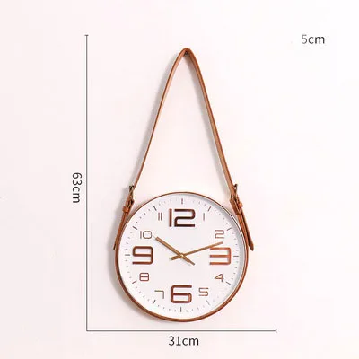03 rose gold Современные настенные часы из розового золота в скандинавском стиле, немой механизм, стеклянные часы, минималистичный домашний декор из искусственной кожи, подвесные часы на ремне - Цвет: 03 rose gold