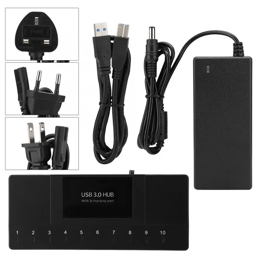 

10-port USB 3.0 Hub With 2 Fast Charging Ports With LED Indicator Light(100-240V) Support for Windows XP / Vista / 7/8/10