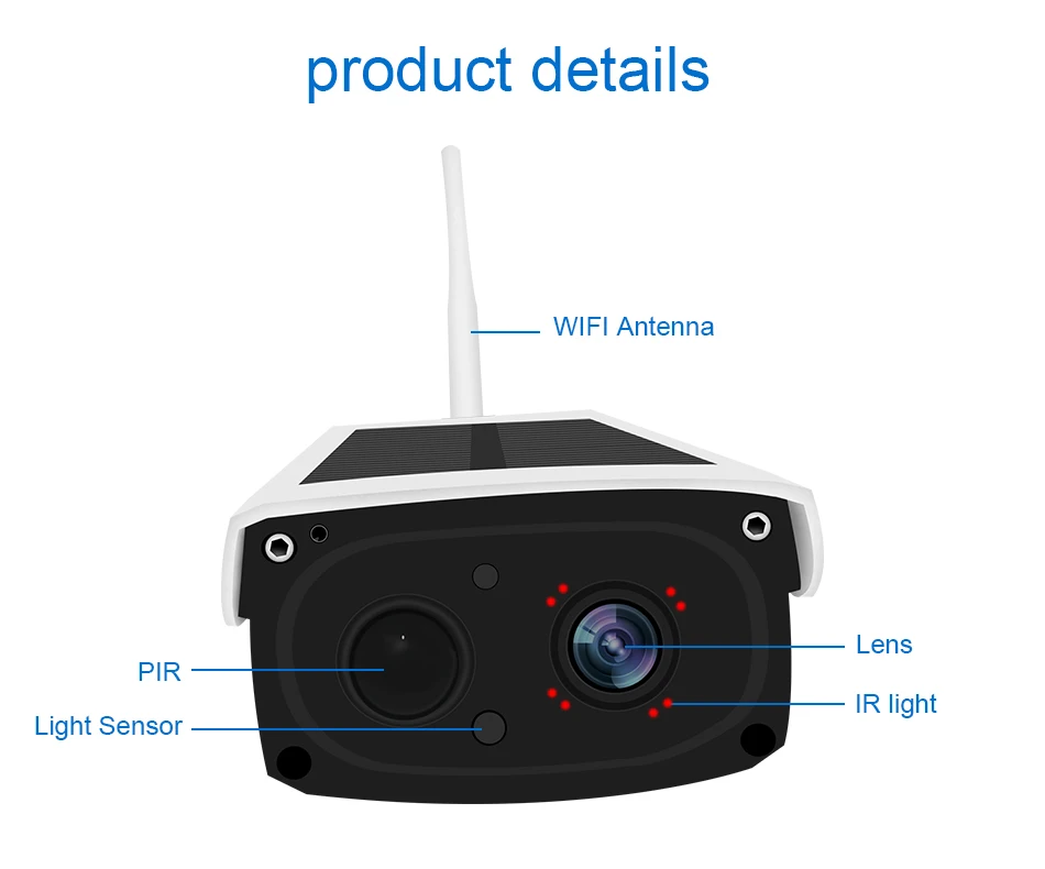 1080P Solar Camera Outdoor Waterproof Security Camera 2MP Wifi Wireless IP Camera Built-in 7650mA 18650 Battery Support 64G TF (11)