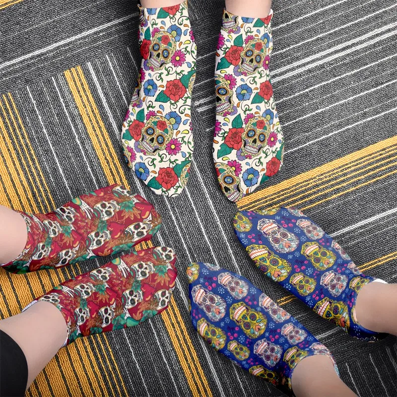 3D Cool Skull Printed Socks For Unisex Women Fashion Funny Low Ankle Socks Harajuku Cotton Comfortable Short Socks For Female