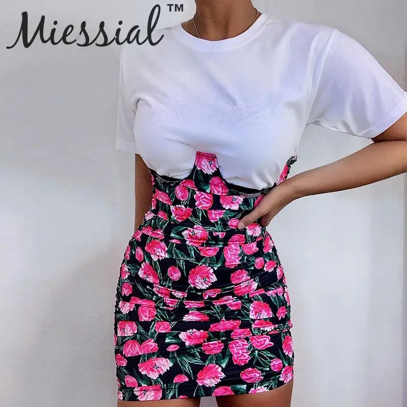 Miessial винтажное с цветочным принтом облегающее мини платье для женщин высокой