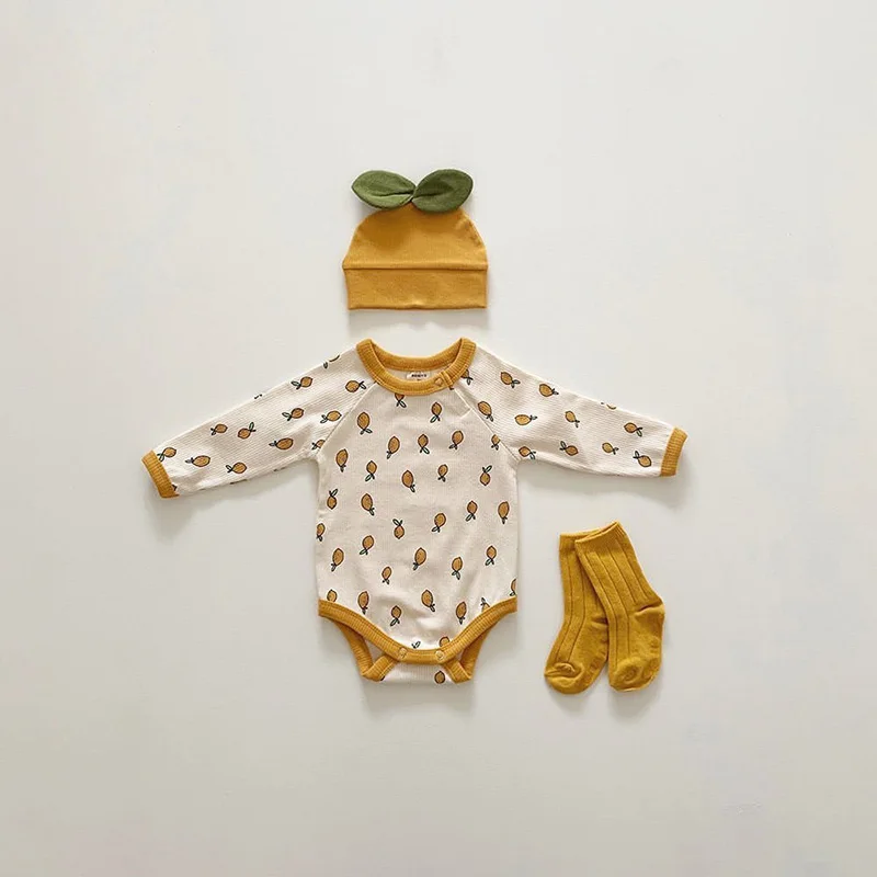 Cute Baby Bodysuit Set Lemon Print Baby Clothes