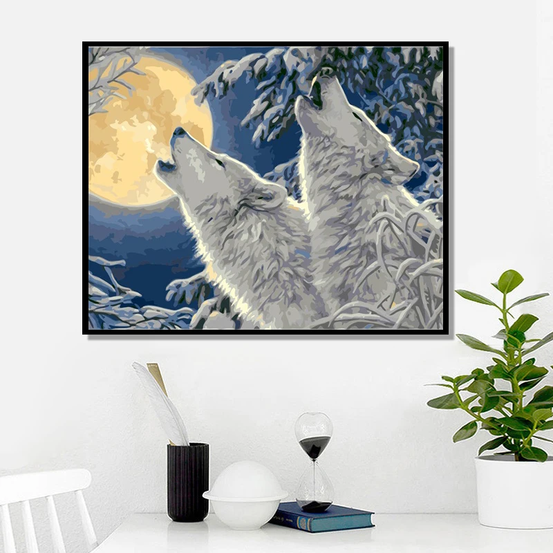 YIJIE DIY живопись по номерам Волк и Луна рисунок на холсте Ручная роспись искусство