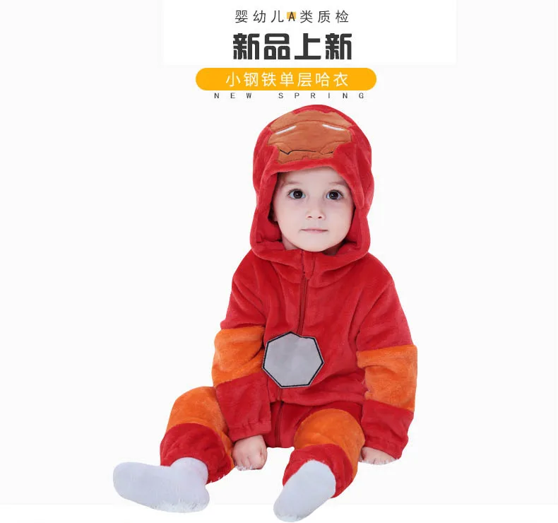 

Autumn Winter Baby costume iron Man ultraman Rompers Newborn Baby Coral Fleece Brand Hoody Jumpsuit Baby Romper Clothing