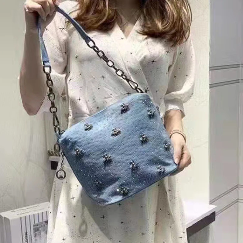 

iPinee Women Handbag Denim Shoulder Bag Luxury Bee Women Messenger Bags Designer Crossbody Bag For Women