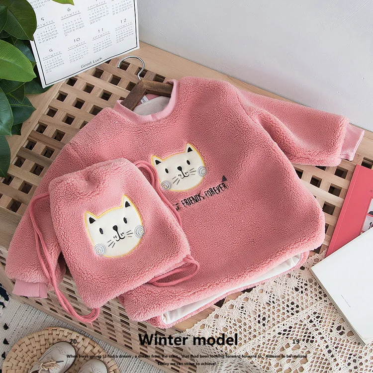 style 2 New children's clothing girls thick winter jacket children's fashion cartoon round neck shirt to send backpack 2-6 years - Цвет: style 2