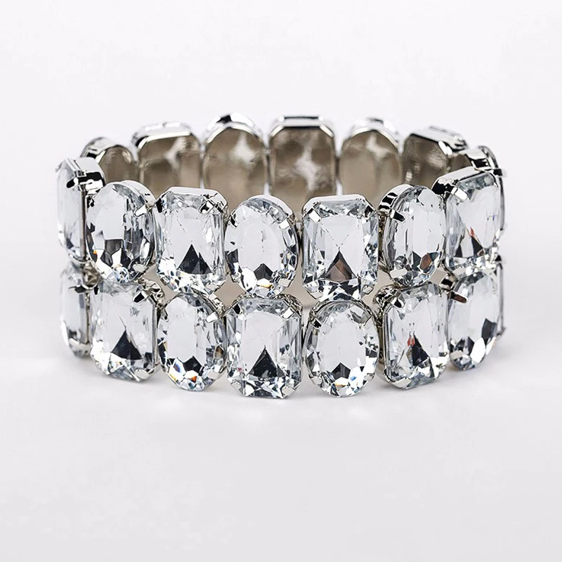 Hot Fashion more color big Crystal Rhinestone Wedding Bridal elasticity Bracelet Bangle Bling Wristband Women Jewelry B034 4