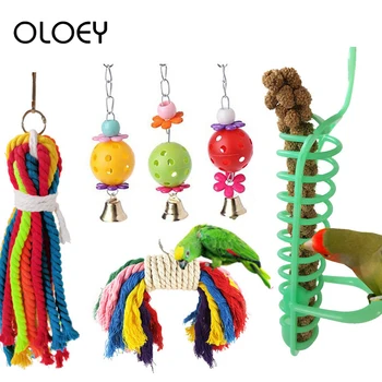 

6Pcs Pet Parrot Toy Bird Cage Swing Hammock Suspension Hanging Bell Hanging Toy Macaw Parrot Cage Decoration Toy Supplies
