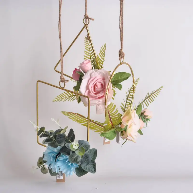 

Floral Hoop Wreath Geometric Metal Garland Artificial Rose Flower Wall Hoop Wall Hanging Ornament