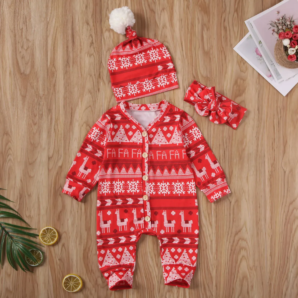 Детская одежда на весну-осень, Рождественская Одежда для новорожденных мальчиков и девочек, комбинезон с рождественским принтом, комплект из 3 предметов