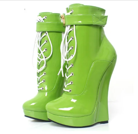 Пикантные женские ботильоны на очень высоком каблуке 18 см, на танкетке, на шнуровке, в стиле панк; A97 Пикантные женские ботильоны на очень высоком каблуке 18 см, на танкетке, на шнуровке, в стиле панк; A97