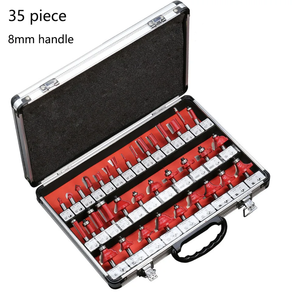  35PCS 8mm Shank Tungsten Carbide Router Bit Set Wood Woodworking Cutter Trimming Knife Forming Mill