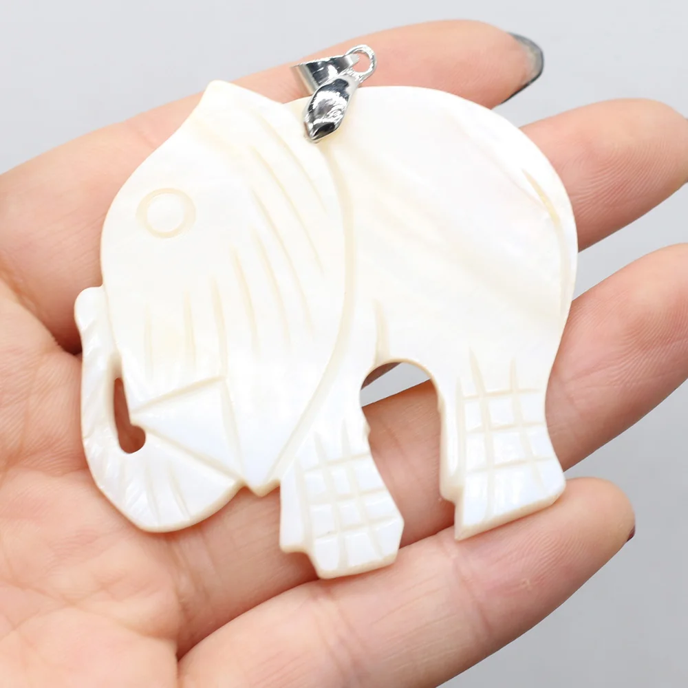 Ciondolo con conchiglia in madreperla a forma di elefante naturale per orecchini fai da te, collane, creazione di gioielli, dimensioni regalo per donne 50x50 mm  36