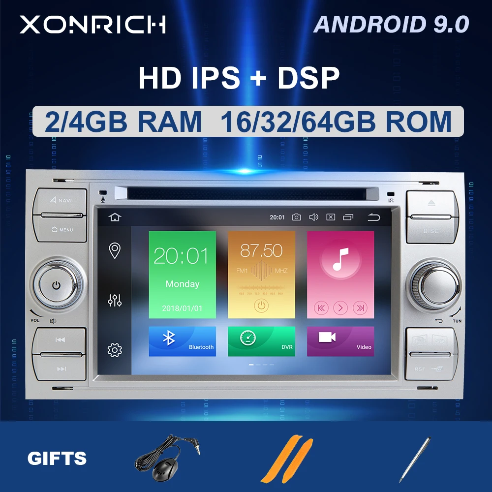 Автомагнитола для Ford Focus 2 3 mk2 Mondeo 4 Kuga Fiesta Transit Connect S-MAXC-MAX8 Core64G Гб IPS DSP din Android 9 |