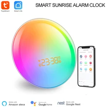  Tuya WiFi Smart Wake Up Light Sunrise Clock,White Noise Speaker ,RGB Lighting, Works with Alexa Google Home App Remote Control 