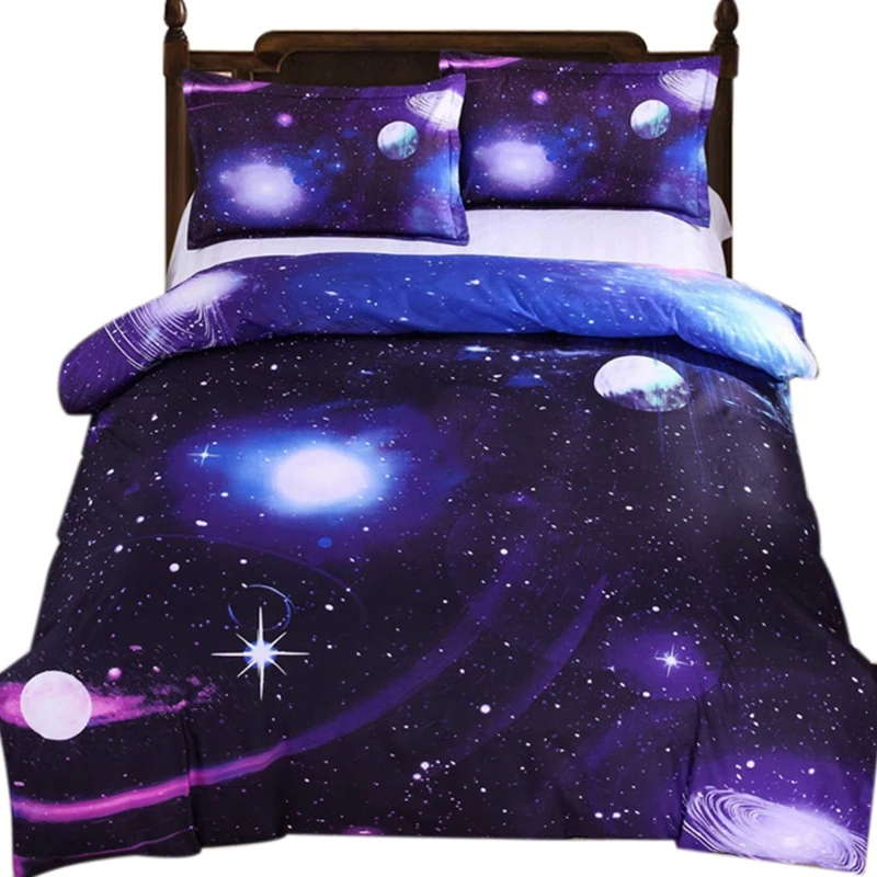 

3D Galaxy Bedding Duvet Cover Single Reversible Purple Star Galaxy Microfiber Bedding Quilt Zipper Tie Child Teen Girl