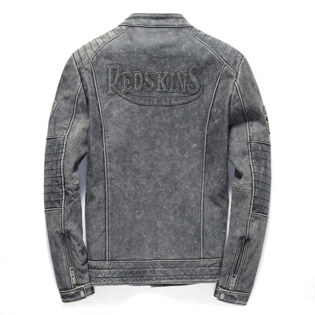 2020 Vintage Grey Men Slim Fit Motorcycle Leather Jacket Genuine Cowhide Autumn Biker’s Leather Coat
