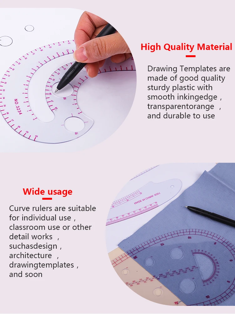 MIUSIE French Curve Rulers Multi-function Ruler Fashion Design Rulers for Fabric Cutting Sewing Measure Template Metric Ruler