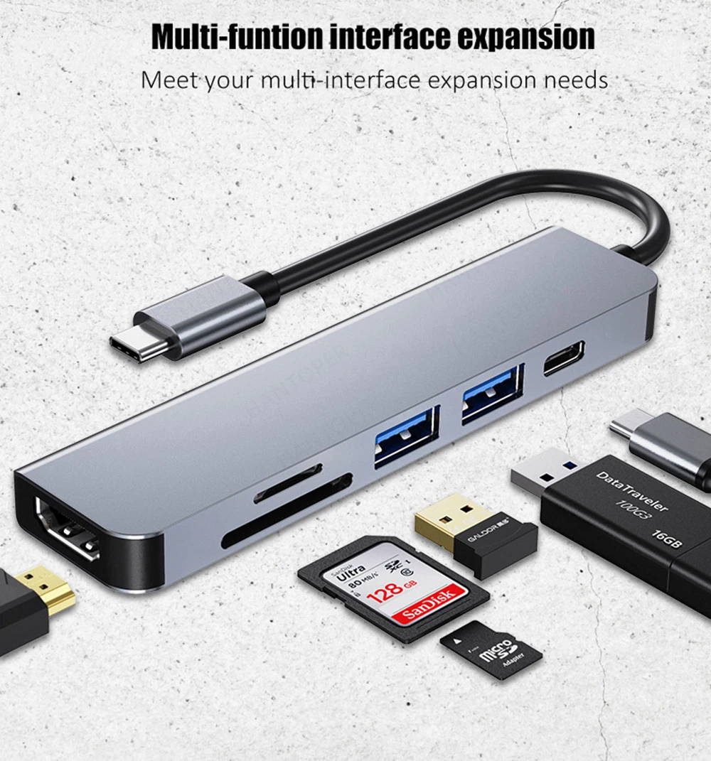 USB 3.1 Type-C Hub To HDMI Adapter 4K Thunderbolt 3 USB C Hub with Hub 3.0  TF SD Reader Slot PD for MacBook Pro/Air/Huawei Mate