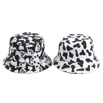 

New Fashion Cow Print/ Daisy Embroidery Hat White Black Bucket Hat Reversible Fisherman Caps Summer Cool Hats For Women Gorras
