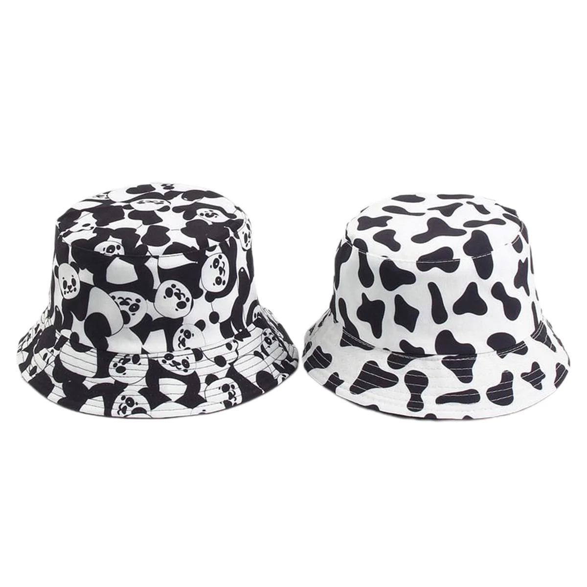 New Fashion Cow Print/ Daisy Embroidery Hat White Black Bucket Hat Reversible Fisherman Caps Summer Cool Hats For Women Gorras