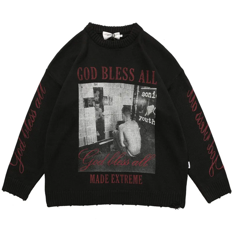 2021 Готический уличный мужской свитер с буквенным графическим принтом Harajuku