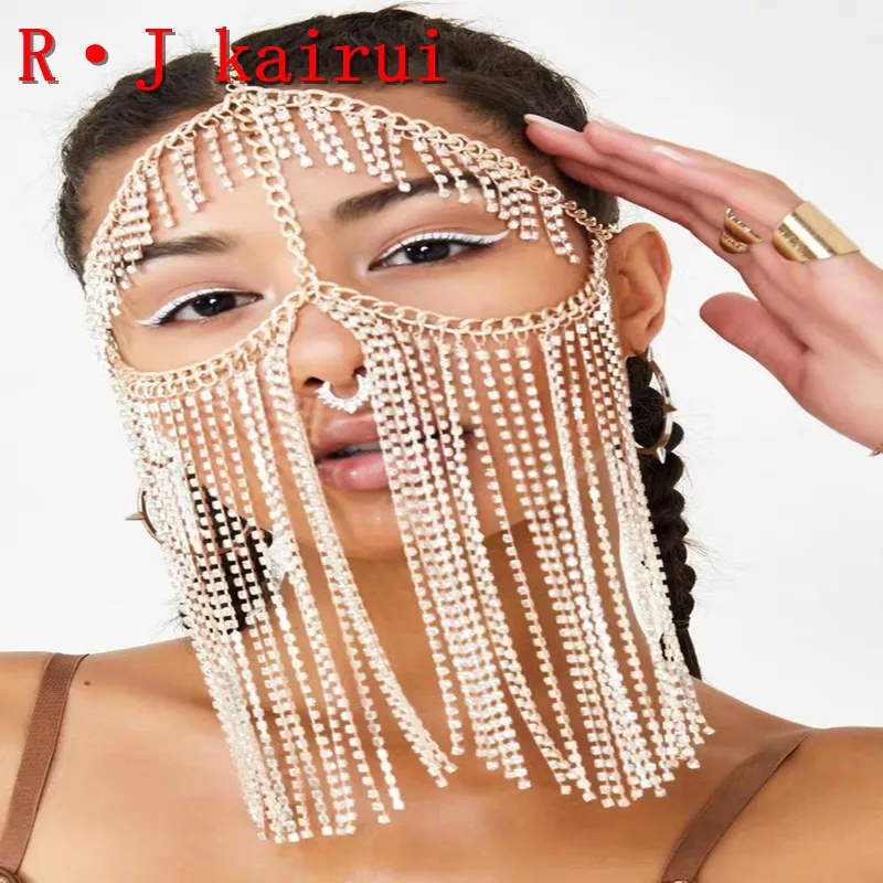 New Fashion RJH007 Gold Rhinestone Chains Face Mask Layers Custome Head Jewelry Costume |
