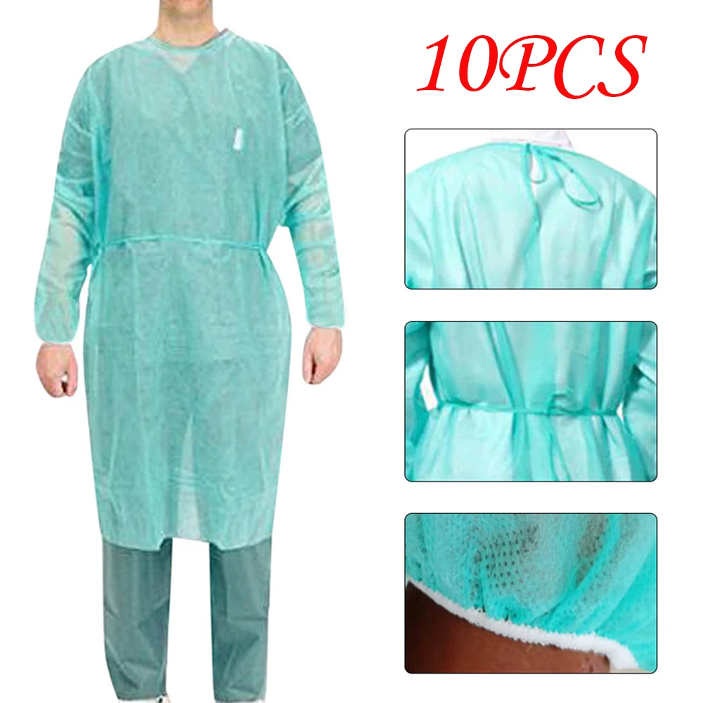 Unisex de protección desechable ropa aislante Anti-escupir impermeable Anti-mancha de aceite bata de enfermera Anti-niebla de enfermería traje 10 Uds