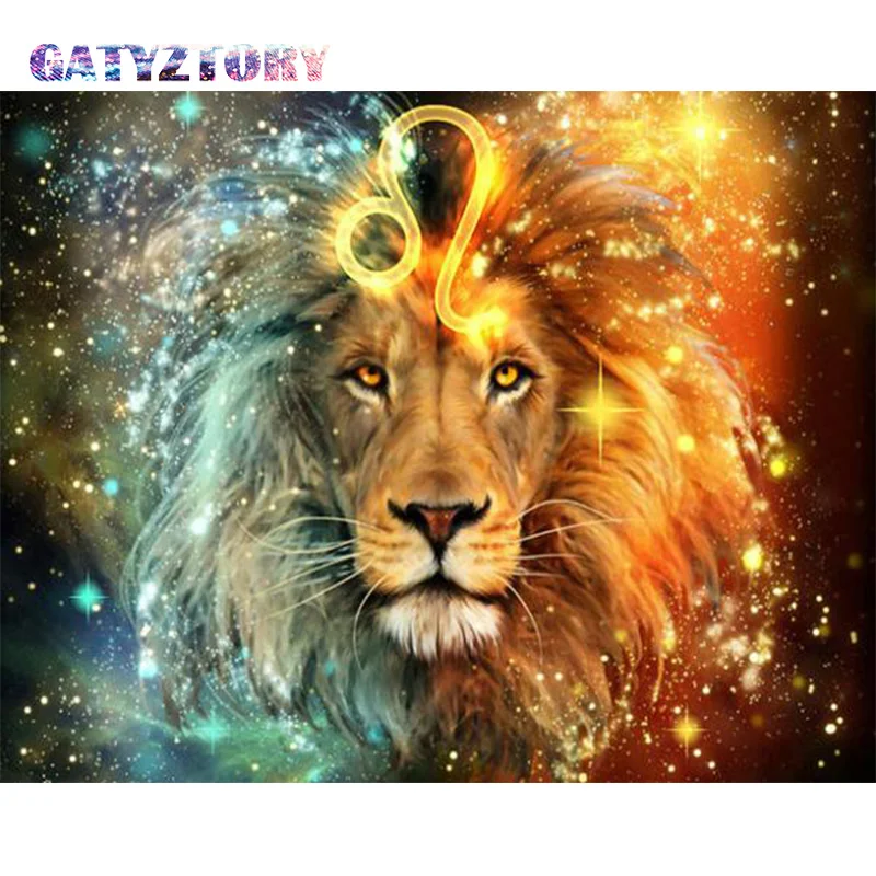 

GATYZTORY Diamond Embroidery Animals Diamond Painting Pictures Constellation Leo Of Rhinestones Diamond Mosaic