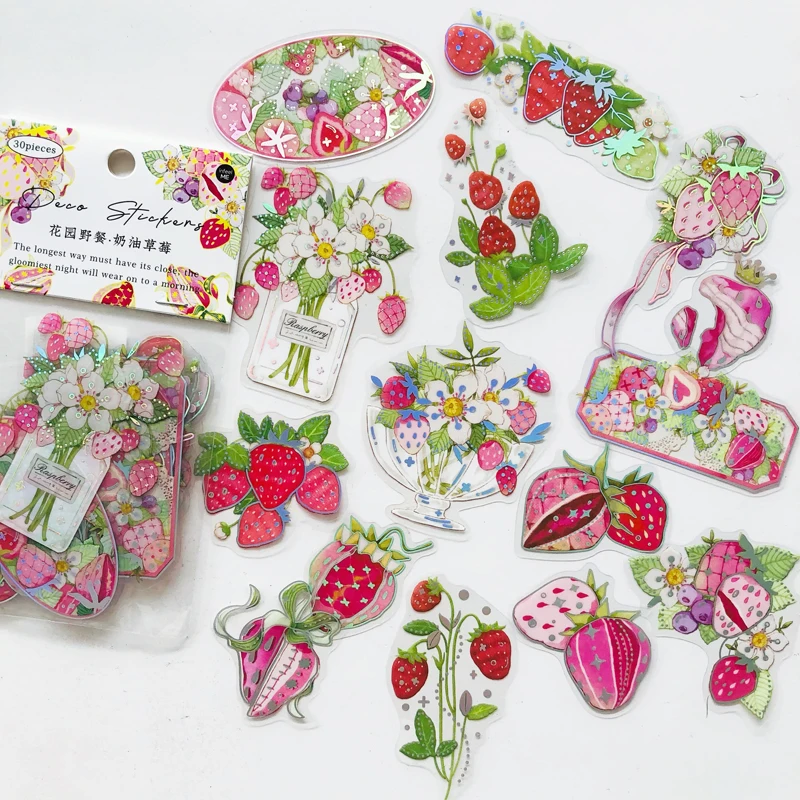 30 pcs /Pack Blingbling Strawberry Garden Decoration Sticker Hand Account Computer Stickers | Канцтовары для офиса и дома