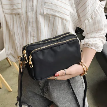 

New Fashion Solid Color Nylon Women's Multi-Layer Storage Bag Shoulder Bag Simple Casual Messenger Bag