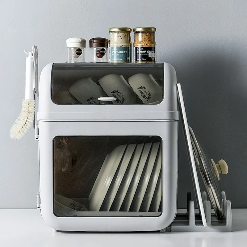 Kitchen dish rack cutlery storage box put dishes drain storage rack two