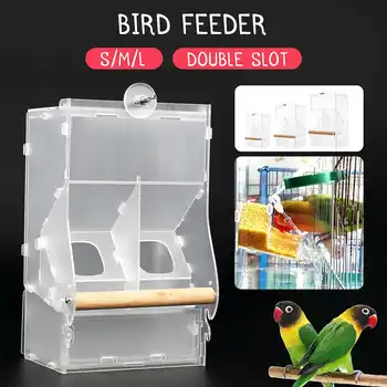 

1pc Double Slot Automatic Bird Feeder Food Ontainer Transparent Plastic For Parrot Starling Pet Birds Feeding Devices S, M, L