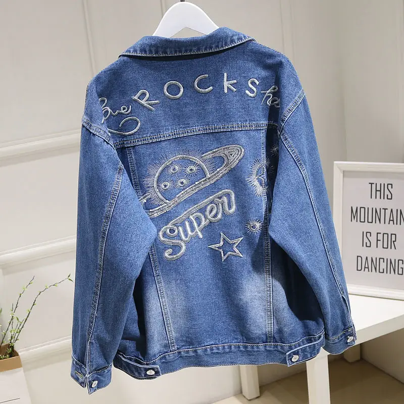 

Cowboy Jackets Women 2023 New Spring Autumn Denim Short Jacket Female 5XL Jeans Letters Retro Temperament Cowgirl Coat Tops L383