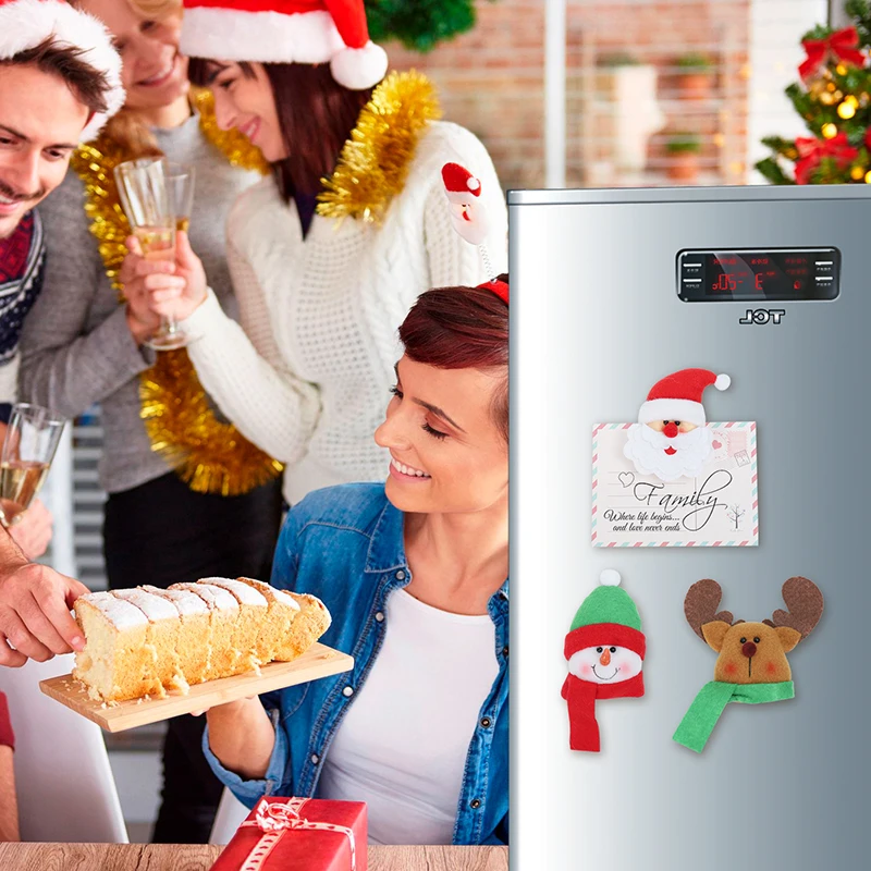 

Christmas Cute Fridge Magnets Santa Snowman Elk Magnet Button Refrigerator Message Sticker Home Decor Kitchen Accessories