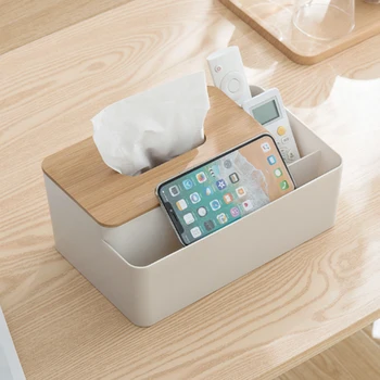 

Simple Tissue Box Home Multi-function Storage Living Room Coffee Table Bamboo Wooden Napkins Plastic Holder Case Desktop