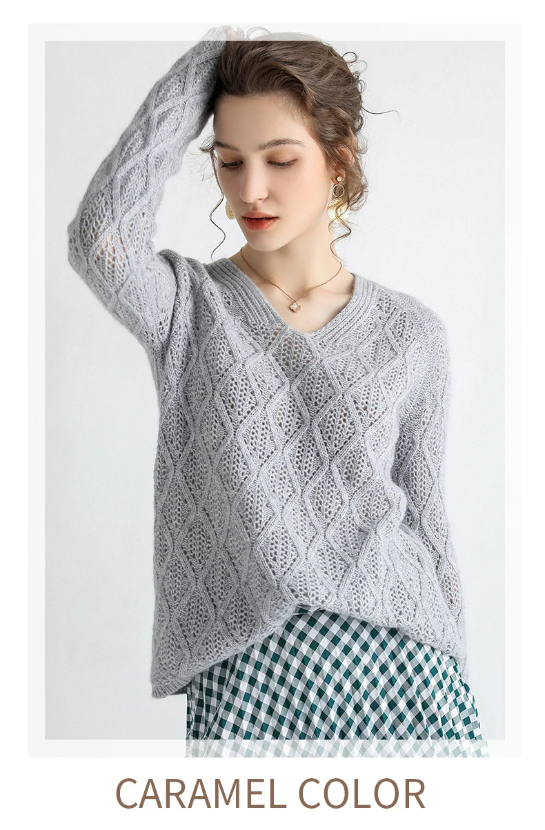new style Pure cashmere lady's sweater V collar casual Hollow out with wide stitches cashmere sweaters