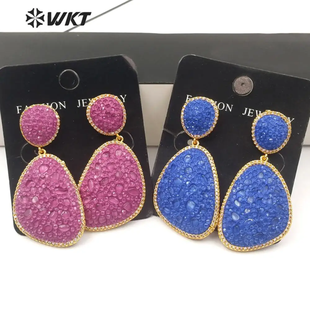 

WT-ME068 WKT Multiple Colors Crystal ＆CZ Earrings White Purple Blue Pink Crystal Earrings Women Fashion Earrings Jewelry