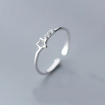 

MloveAcc Genuine 100% 925 Sterling Silver Hollow Star Zircon Adjustable Ring for Women Cute Anniversary Fashion Jewelry Gift