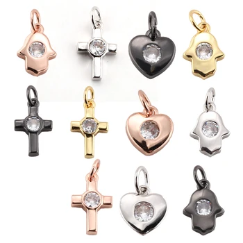 

Charm Charms for Jewelry Making Supplies Gold Heart Cross Hand Diy Earring Bracelet Neckalce Metal Copper CZ Zircon Accessories