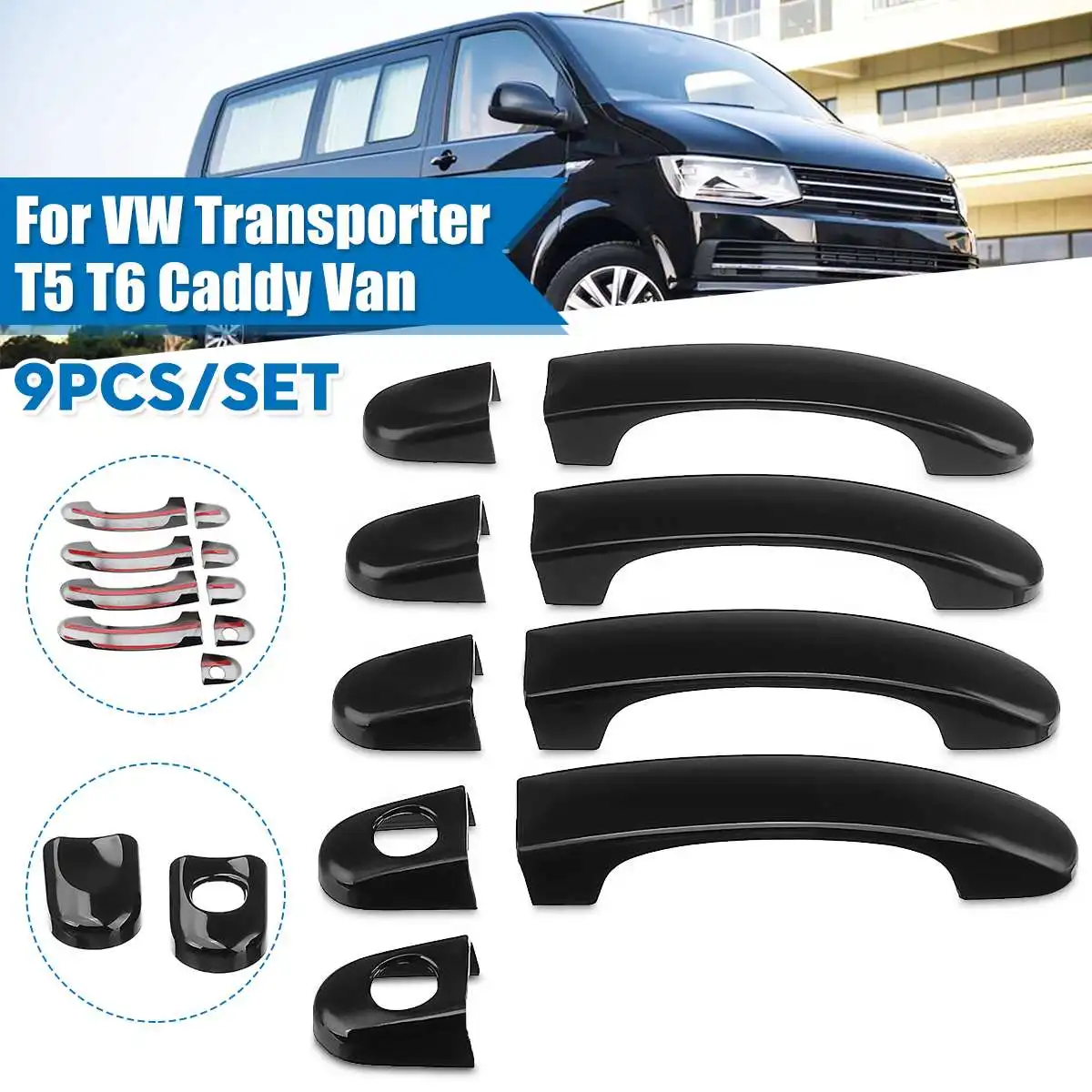4 Vari Stili 1 Set Coprimaniglie Per Porte Trim Per Vw Transporter Per T5 2003 2004-2015 Per T6 2015-Up Per Caddy Van 2004-2015