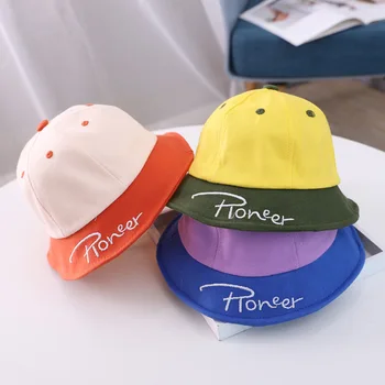 

Color matching basin cap baby sun protection sun hat children's 2020 summer new Korean English embroidery fisherman bucket hat