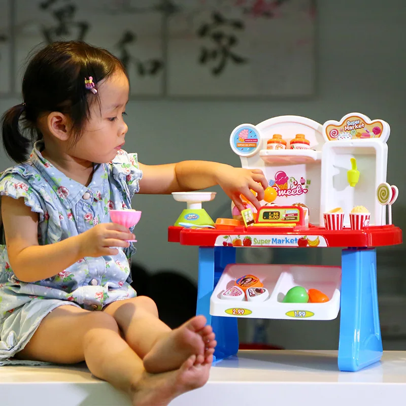 

Children Play House Kitchen Supermarket Sell Goods Taiwan Model Multi-functional Ice Cream Intelligence Toys Set