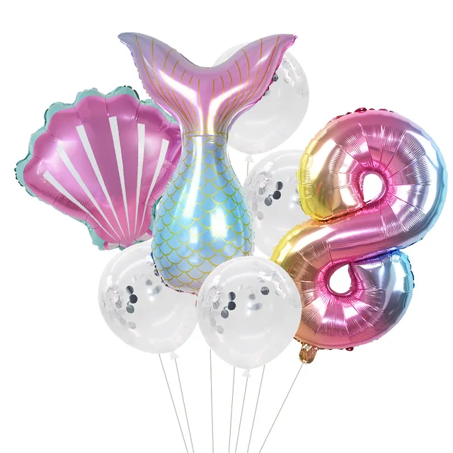 Little Mermaid Party Balloons 32inch Number Foil Balloon Kids Birthday Party Decoration Supplies Baby Shower Decor Helium Globos 7pcs number8 set