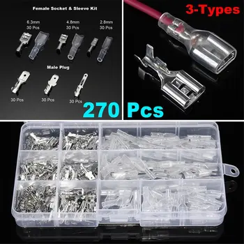 

270 Pcs Insulated Female Cable Connector 2.8 / 4.8 / 6.3mm Electrical Wire Crimp Terminals Spade Connector Kit