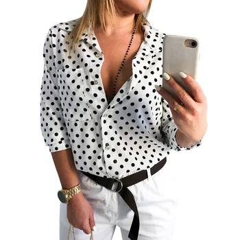 

2020 New Arrival Womens Tops White Blouse Polka Dot Shirt Red Black Fashion Half-sleeve Loose Shirts Casual Top Blusas Mujer