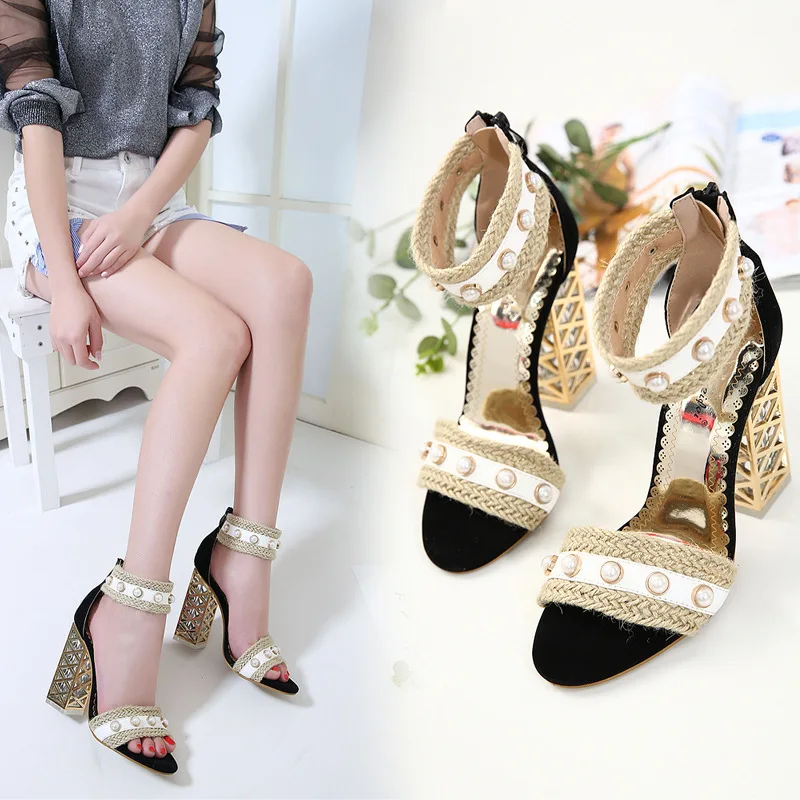 

2019 Europe And America Spring And Summer New Style Open Toe Fashion Sexy Ultra-High Heel Shoes shui jing gen Chunky-Heel Versat